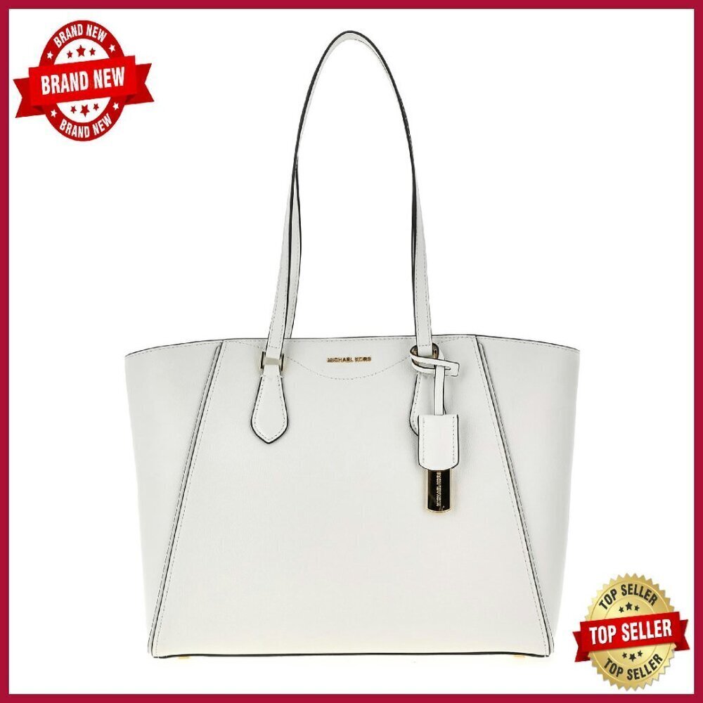 Large Leather Tote Bag with Detachable Charm, Spacious Interior